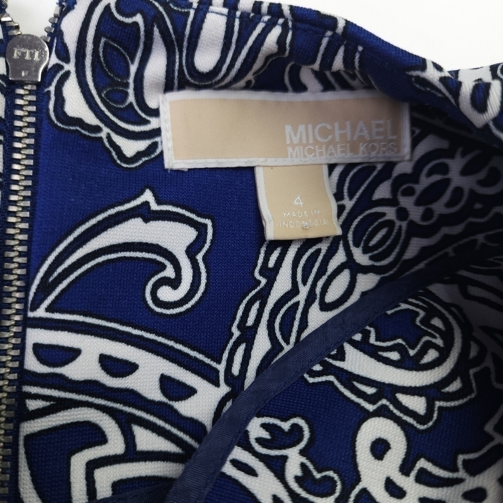 Michael Kors Blue White Paisley Print Dress Sz 4 - Picture 11 of 12